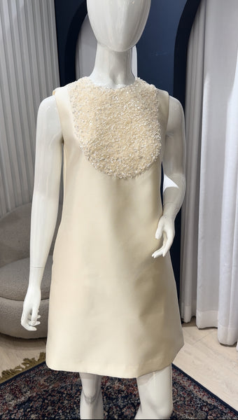 Cream Sleeveless Sequence Dress