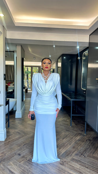 White Draped Dress