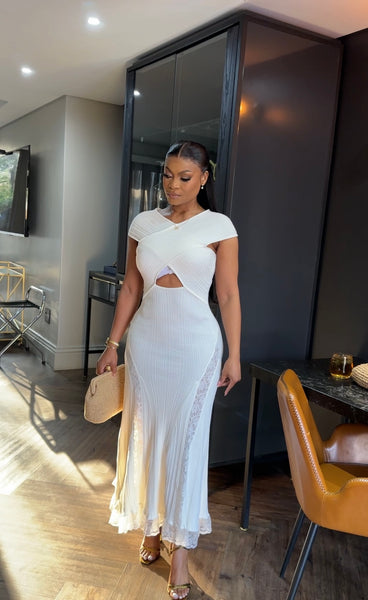 White Rib Lace Dress