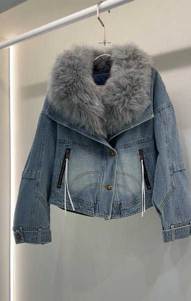 Denim Jacket with Fur Trim