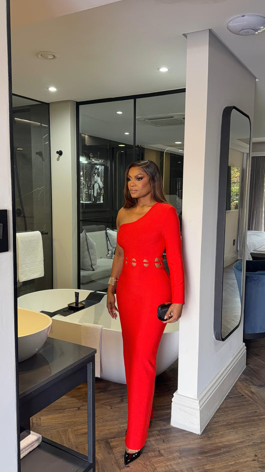 Asymmetrical Red Bandage Dress