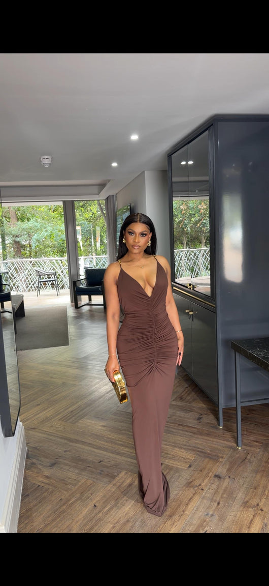 Brown sleeveless sexy dress