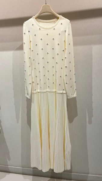 Cream pearly pleated dress