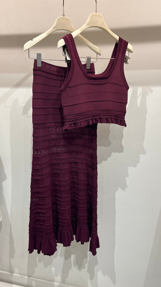 Burgundy crochet skirt set