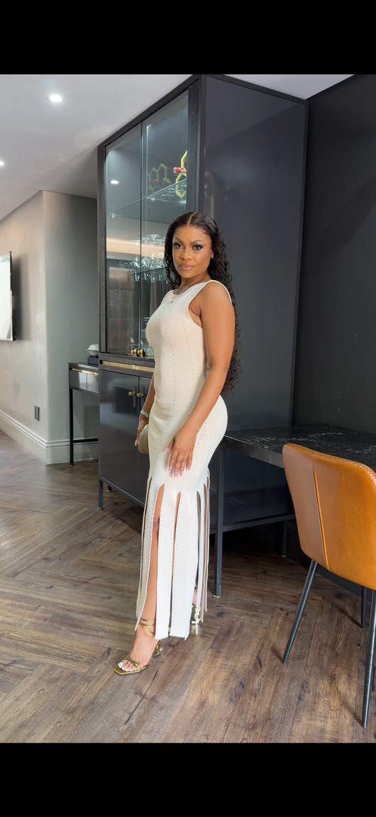 Nude and silver tussle dress(new stock)