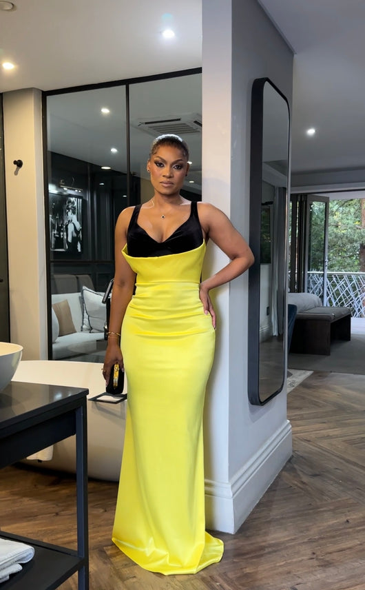 Butter yellow and black Dress (New Stock)