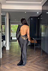 Open back gold dress