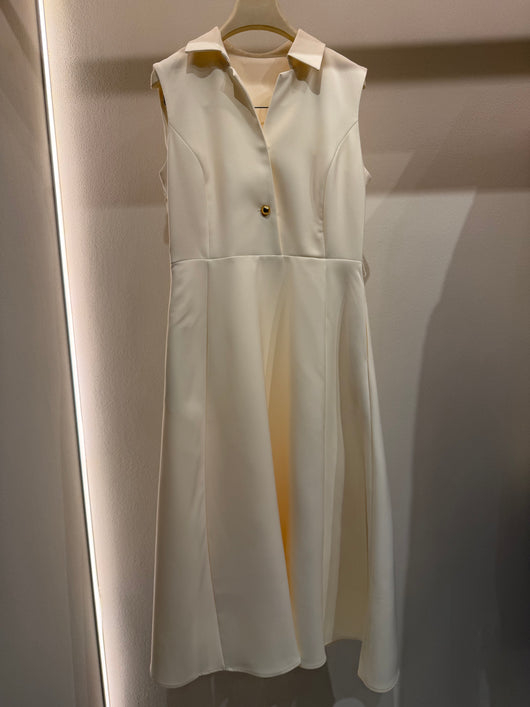 Cream single button dress