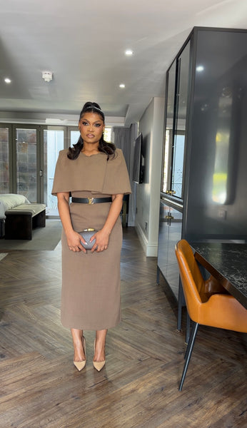 Brown mini cape dress(new stock)