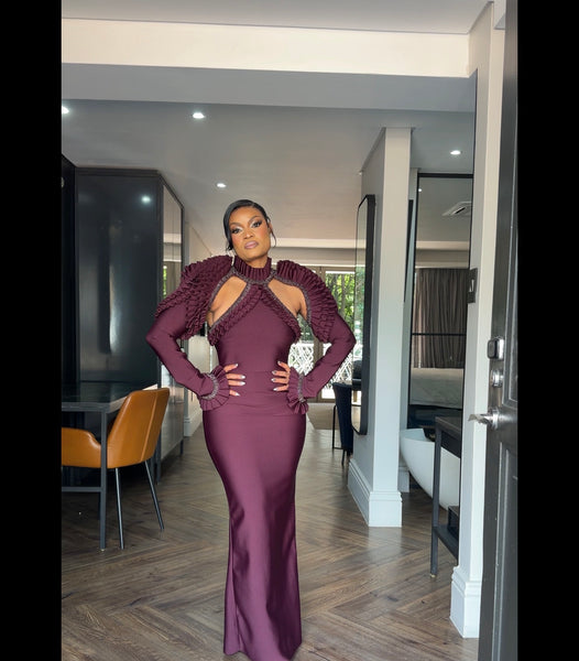 Longsleeve burgundy bandage dress(new stock)