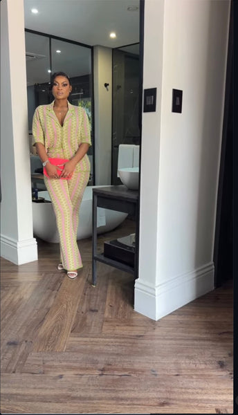 Green and pink pants set