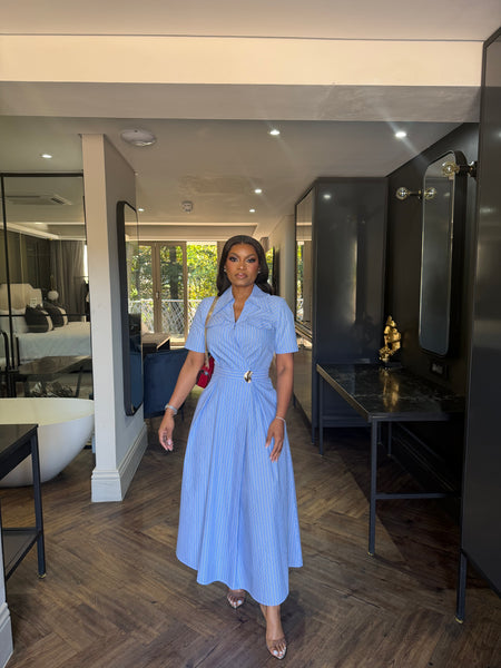 Blue striped shirt dress