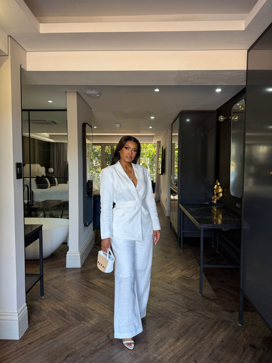 White linen pants suit