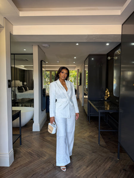 White linen pants suit