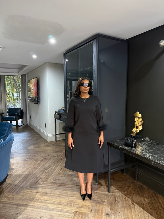 Black Fur Trim Dress