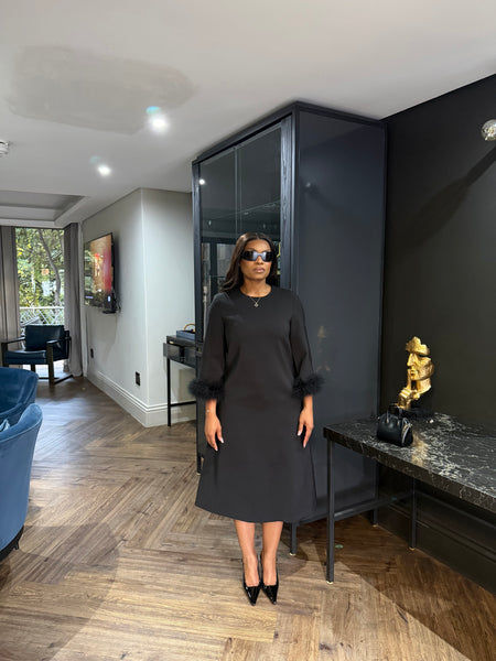 Black Fur Trim Dress