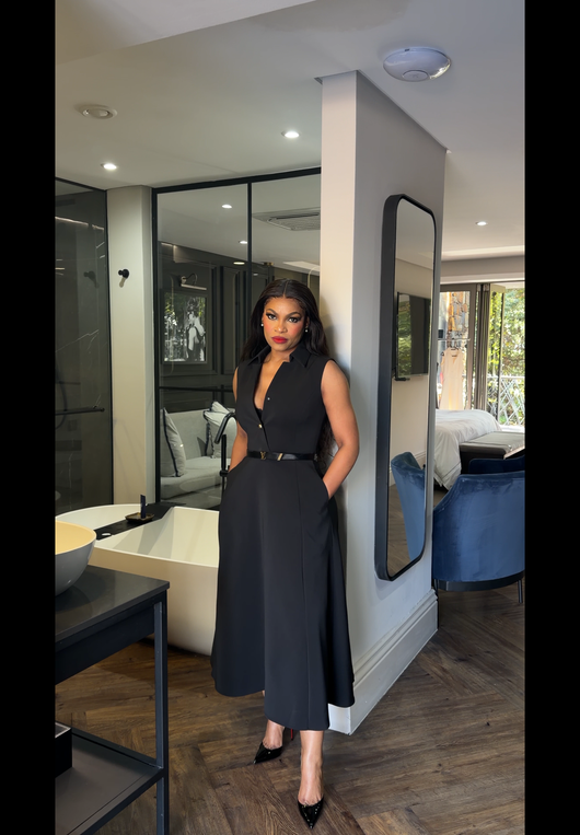 Black single button dress