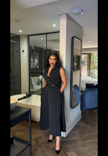 Black single button dress