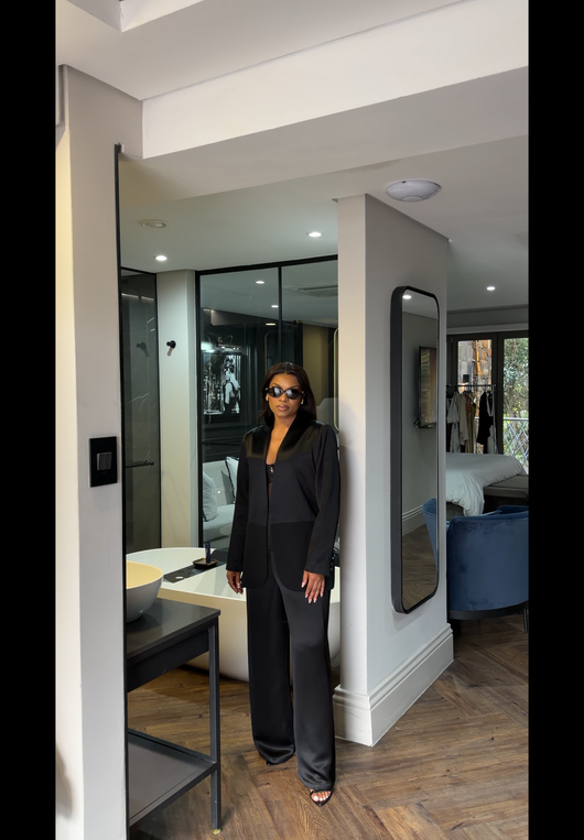 Black silk suit