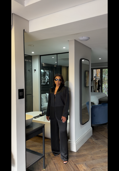 Black silk suit