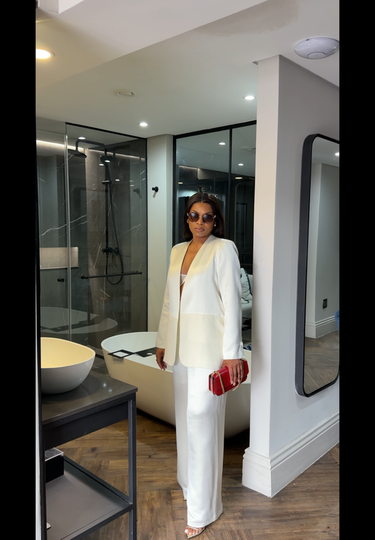 Cream white silk suit
