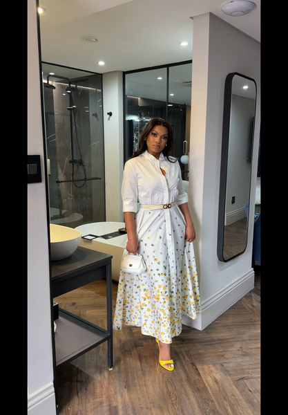 Yellow floral shirt dress