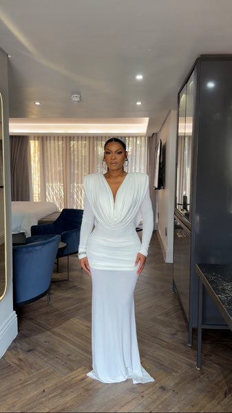White Drapped Dress