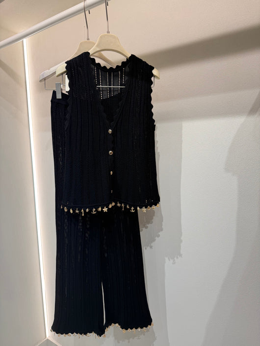 Black Crotchet Pant Set