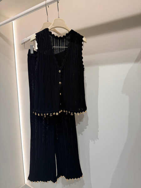 Black Crotchet Pant Set