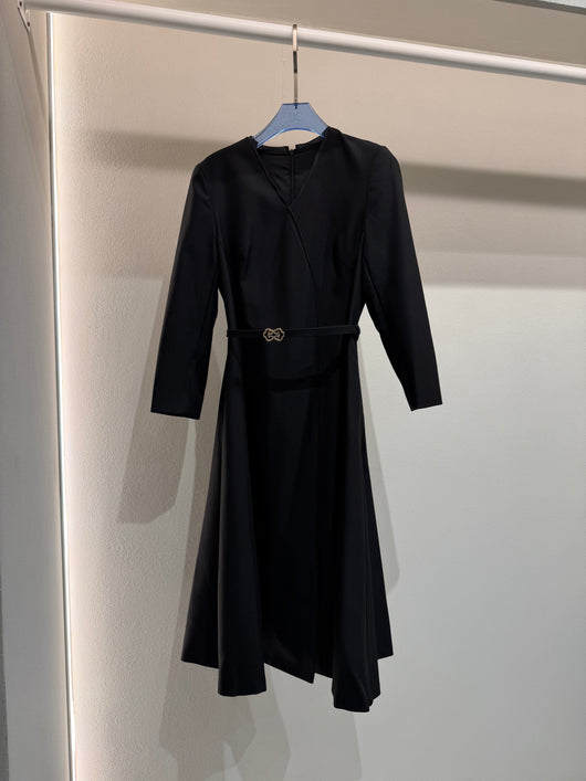 Black Longsleeve V-neck Dress