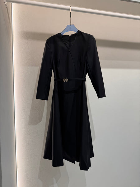 Black Longsleeve V-neck Dress