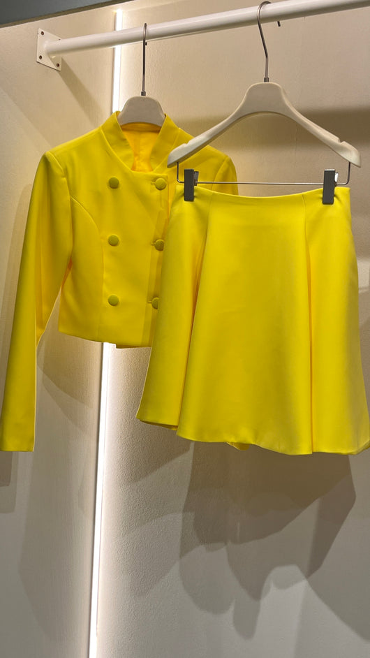 Yellow mini skirt suit