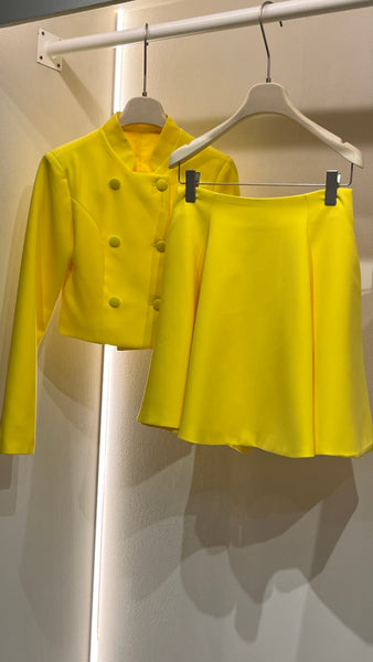 Yellow mini skirt suit