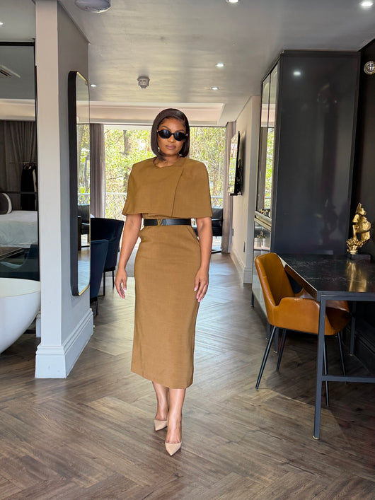 Coffee brown Cape Dress