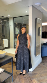 Black floral textured dress