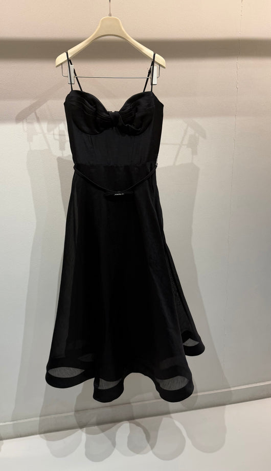 Black flared midi dress