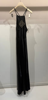 Black satin slip dress
