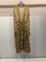 Pistachio floral ruffle maxi