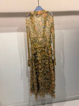 Pistachio floral ruffle maxi