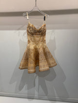 Beige print flared mini