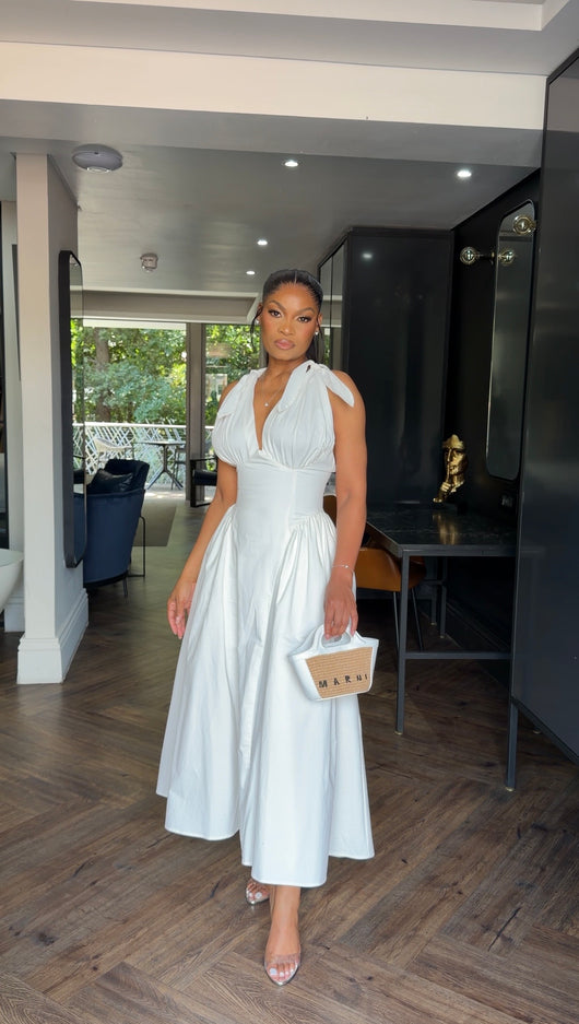 White shoulder bow dress