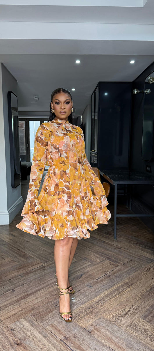 Mustard ruffle dress