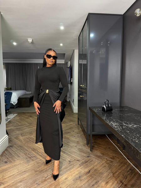 Black gold buckle dress