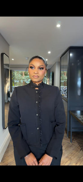 Black lace-trim blazer