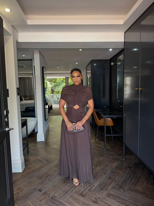 Choc brown chiffon dress