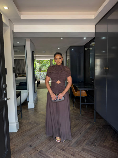 Choc brown chiffon dress