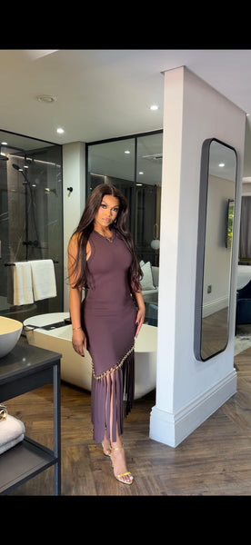 Burgundy gold tussle dress