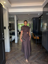 Choc brown chiffon dress